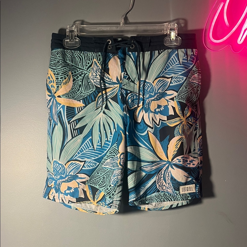 O'Neill Blue and Yellow Floral Men's Board Shorts